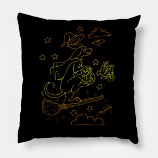 Dancing on a broomstick dog and bat Pillow