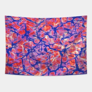 Circuits Abstract in Dark Blue on Red and Purple Tapestry