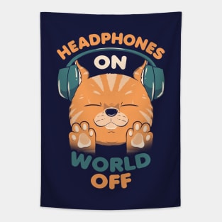 Music Cat Headphones On World Off by Tobe Fonseca Tapestry