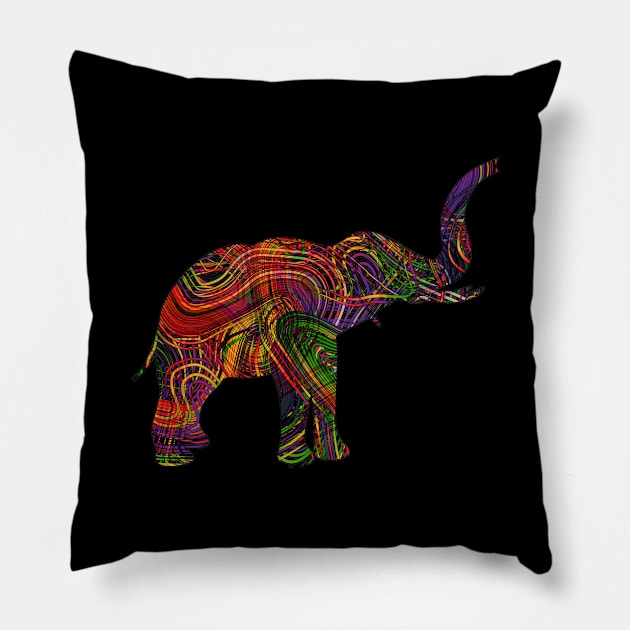 Elephant Lovers Vibrant Artists String Illustration Pillow by grendelfly73