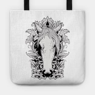 White Horse In Floral Victorian (Black) Tote