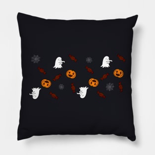 Cute halloween pattern with ghosts, pumpkins and candy Pillow