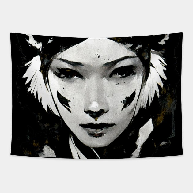 Kitsune portrait Tapestry by etherElric