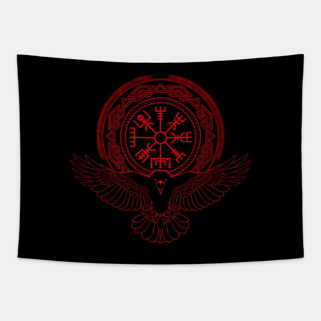 Viking Raven, Vegvisir and Celtic Knotwork Tapestry by NicGrayTees