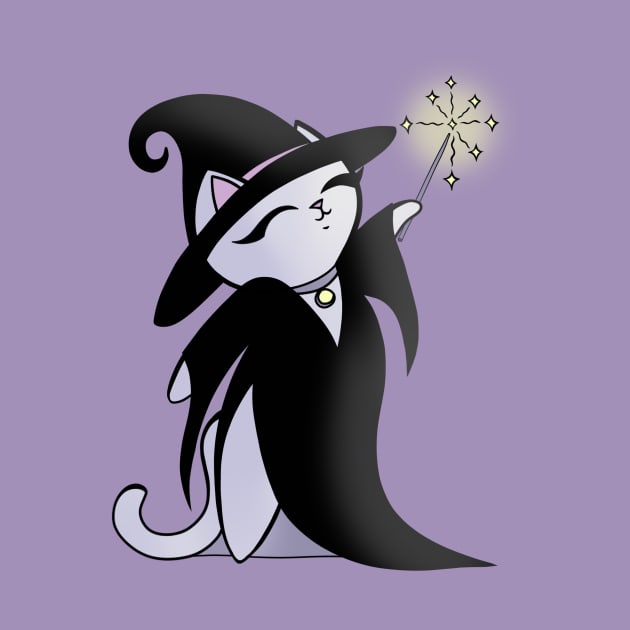 Cute Little Witch Black Cat with Wand Casting Spell by xenotransplant