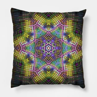 Weave Mandala Yellow Pink and Green Pillow