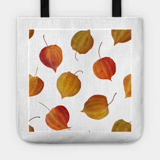 Fall Physalis buds red, orange seamless watercolor pattern. Cape gooseberry flowers. Colorful Golden berry. Autumn berries floral print Tote