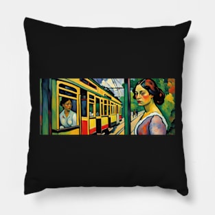 The Art of Trams - Neo-Impressionism Style #002 - Mugs For Transit Lovers Pillow