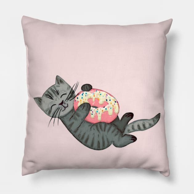 Kitten Loves Donuts Pillow by micklyn