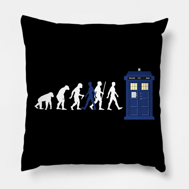 EVOLUTION Of Humans - Blue Police Public Call Box 5 Pillow by EDDArt