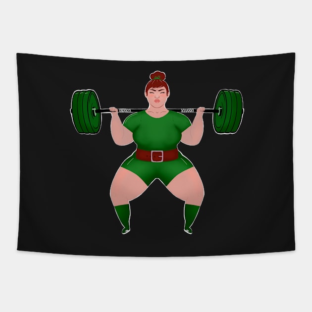 Strong Women Powerlifting gym girl in Green Tapestry by SusanaDesigns