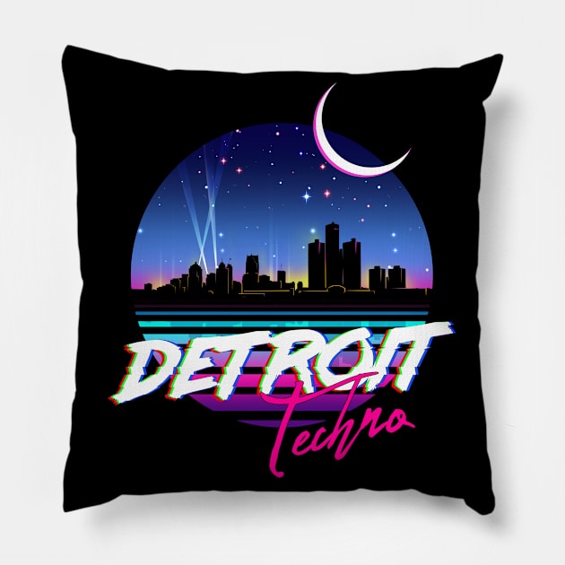 DETROIT TECHNO - Retro 80s Design Pillow by forge22