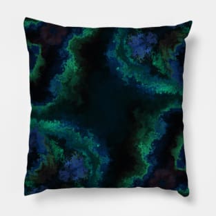 Dark Blue and Green Smoke Kaleidoscope Pattern Pillow