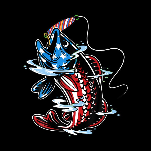 Bass Fishing American Flag Fish Funny Fathers Day  Men by Danielss