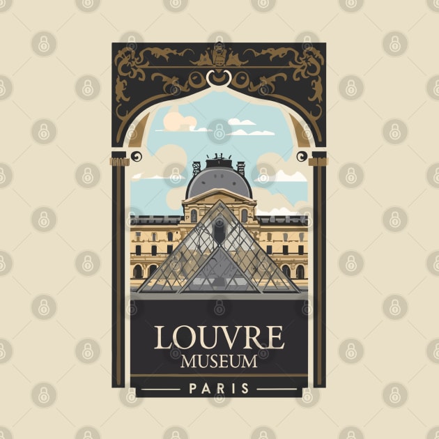 A Vintage Travel Art of the Louvre Museum in Paris - France by goodoldvintage