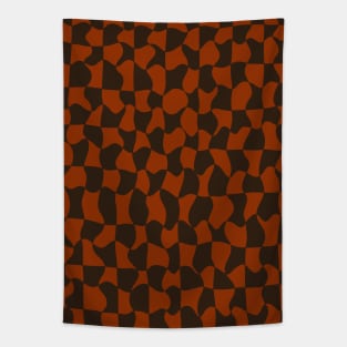 Brown and Orange Distorted Warped Checkerboard Pattern V Tapestry