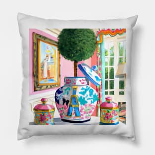 Topiary in fantasy chinoiserie jar Pillow