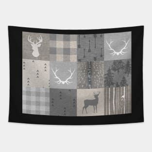 Rustic Woodland Patchwork - grey and beige Tapestry