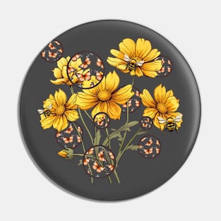 Bees Yellow Wildflower and Monarch Butterfly in Bubbles Pin