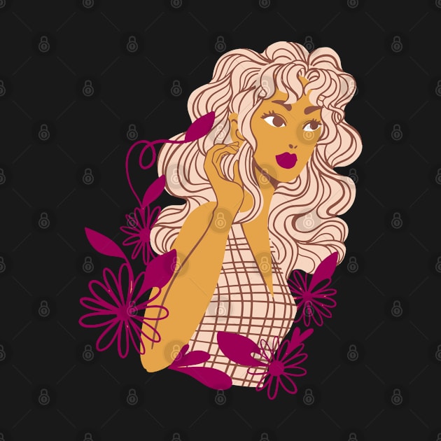 Wild Girl Floral Woman Flowers Blonde Pink Hair by olivetees