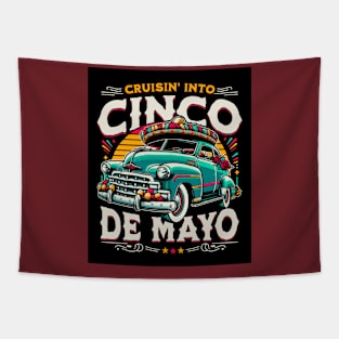 Cruisin into Cinco De Mayo vintage car, sombrero Tapestry