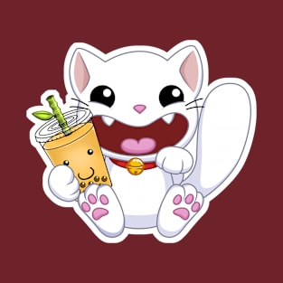 Happy Lucky Cat Maneki Neko Turnt Up Chinese Zodiac Bubble Boba Tea T-Shirt