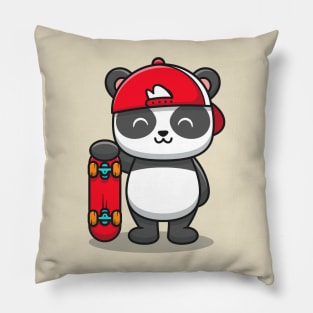 Cute Panda With Skateboard Pillow