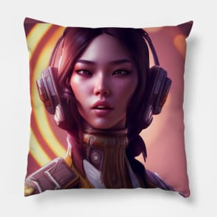 cyber girl with ear phone Pillow