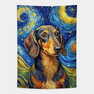 Dachshund Dog Breed Painting in a Van Gogh Starry Night Art Style Tapestry