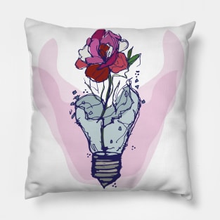 Light bulb with pride month flowers sketch (lesbian flag colors) Pillow