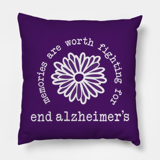 Alzheimers Awareness Memories are Worth Fighting For Purple Flower End ALz Pillow by graphicbombdesigns