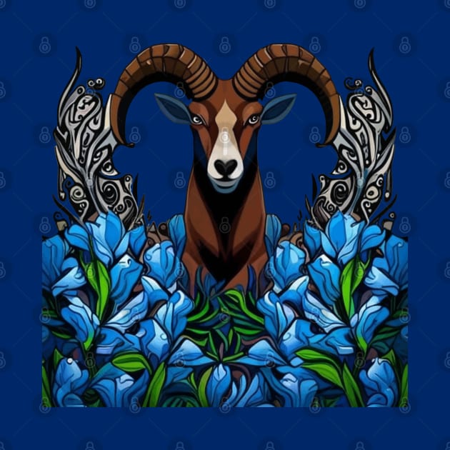 Cartoon Of A Bighorn Sheep With Colorado Blue Columbine by taiche