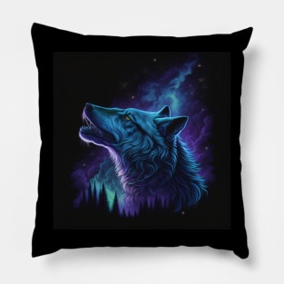 Galaxy Colourful Wolf Howling Art Pillow