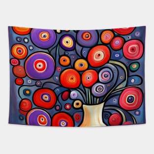 Purple and Red Cute Abstract Flowers Still Life Painting Tapestry