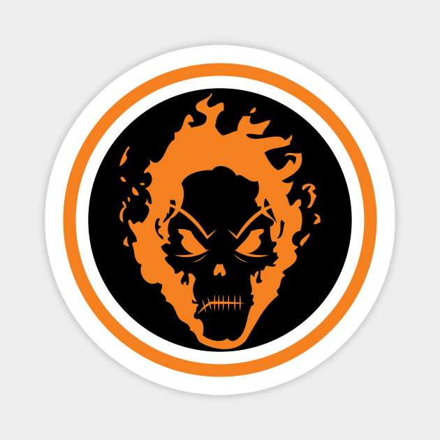 Evil Flaming Orange Skull Halloween icon Logo Magnet by CoySoup