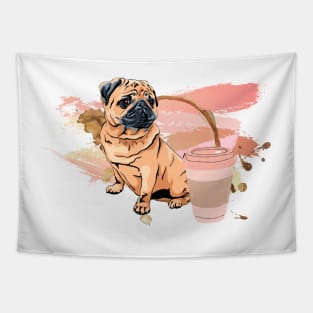 Cute pug and coffee Tapestry