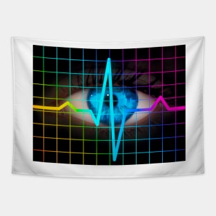 Computer artwork of heartbeat ECG and human eye (P420/0321) Tapestry
