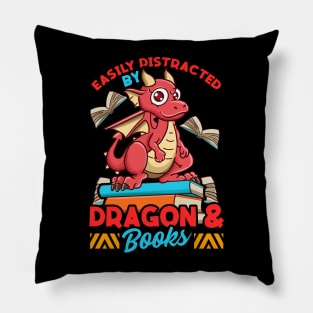 Cute Dragon And Books Nerds Gift Book Lovers Book Nerd Pillow