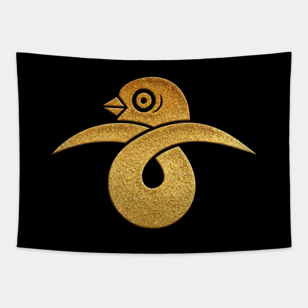 Gold Musubi Karigane Kamon Tapestry by Takeda_Art