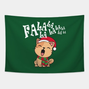 Cute Christmas Cat Singing Fa la la la Song Tapestry