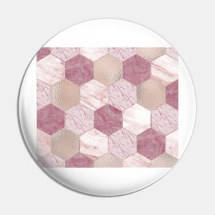 Carnation pink rose gold foil - marble hexagons Pin