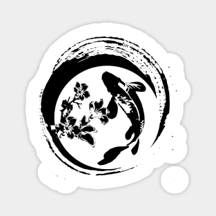 Koi fish an sakura flower in black and white background pattern Magnet