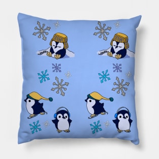 Penguins Ice Skating Pattern Pillow