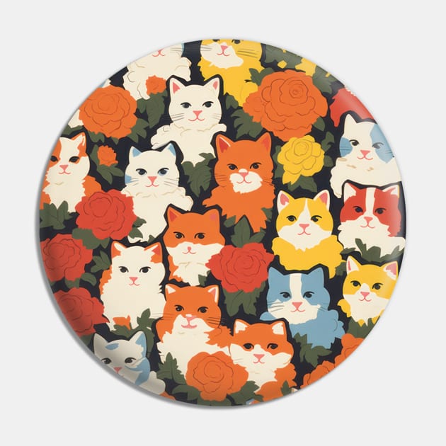 Cute Cats and Floral Design. Modern and Vibrant Pin by DustedDesigns