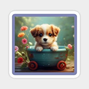 Charming Dog in a Small Wheelbarrow Magnet