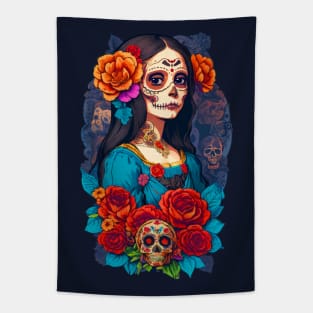 Sugar Skull Mona Lisa Tapestry