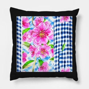Pink flowers and blue gingham Pillow