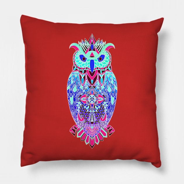 blue east owl in neon lights ecopop pattern Pillow by jorge_lebeau