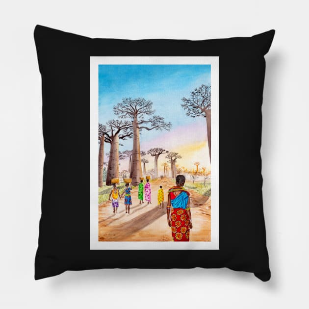 Baobab, Madagascar Pillow by NorrskenArt