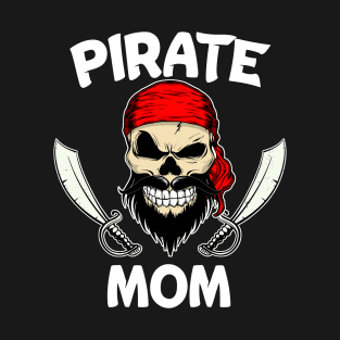 Halloween Pirate Mom Skull with Beard Swords and Red Bandana T-Shirt T-Shirt